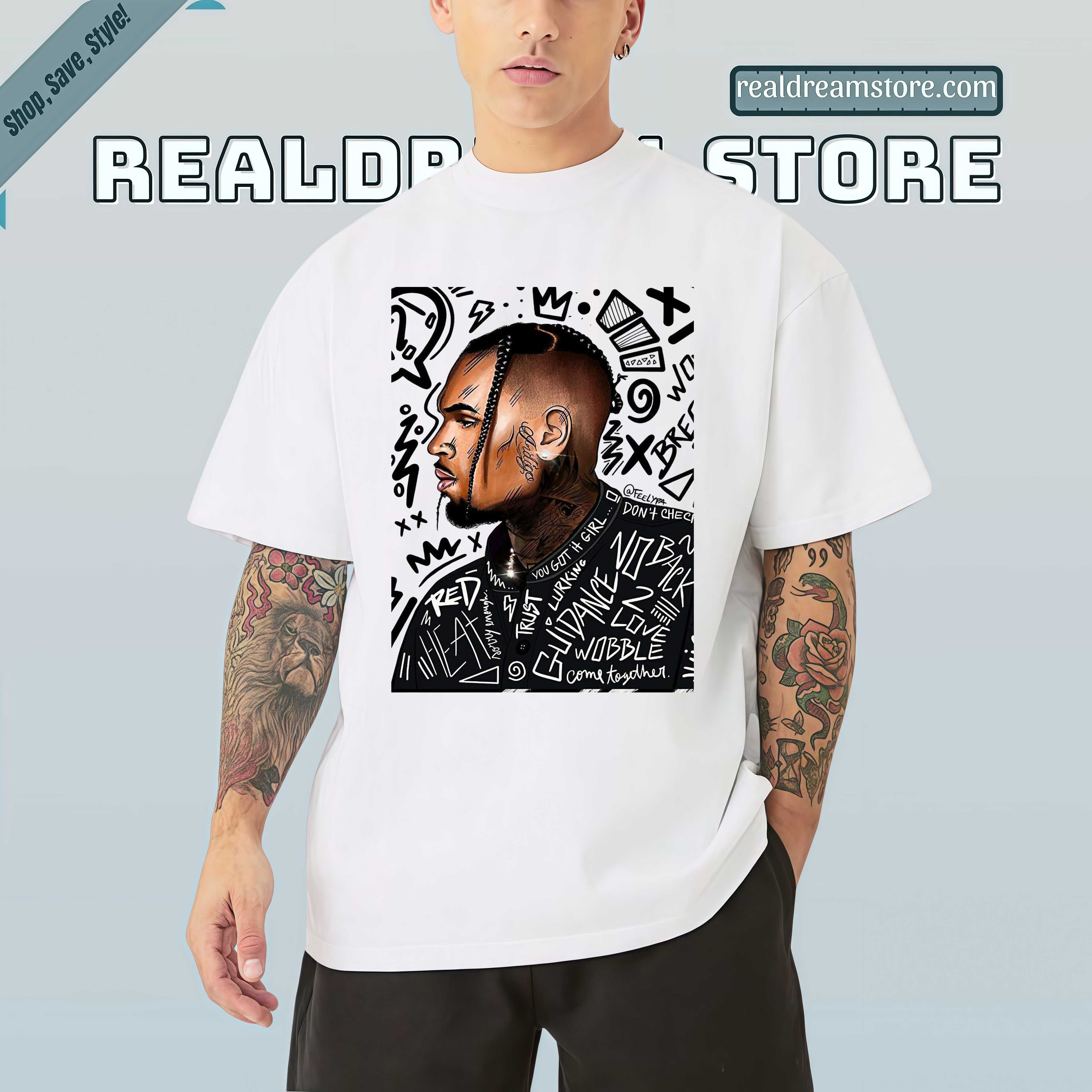 Chris Brown Geometric Portrait Tshirt – Modern Graphic Art Light Color Tee