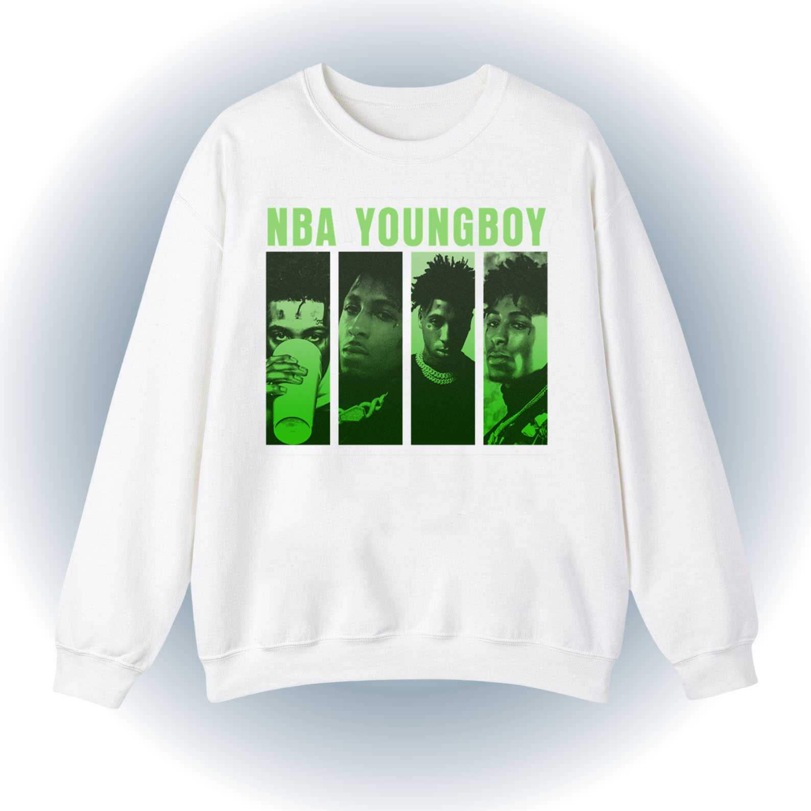 Nba Youngboy Grid - Neon Green Photo Strip Crewneck