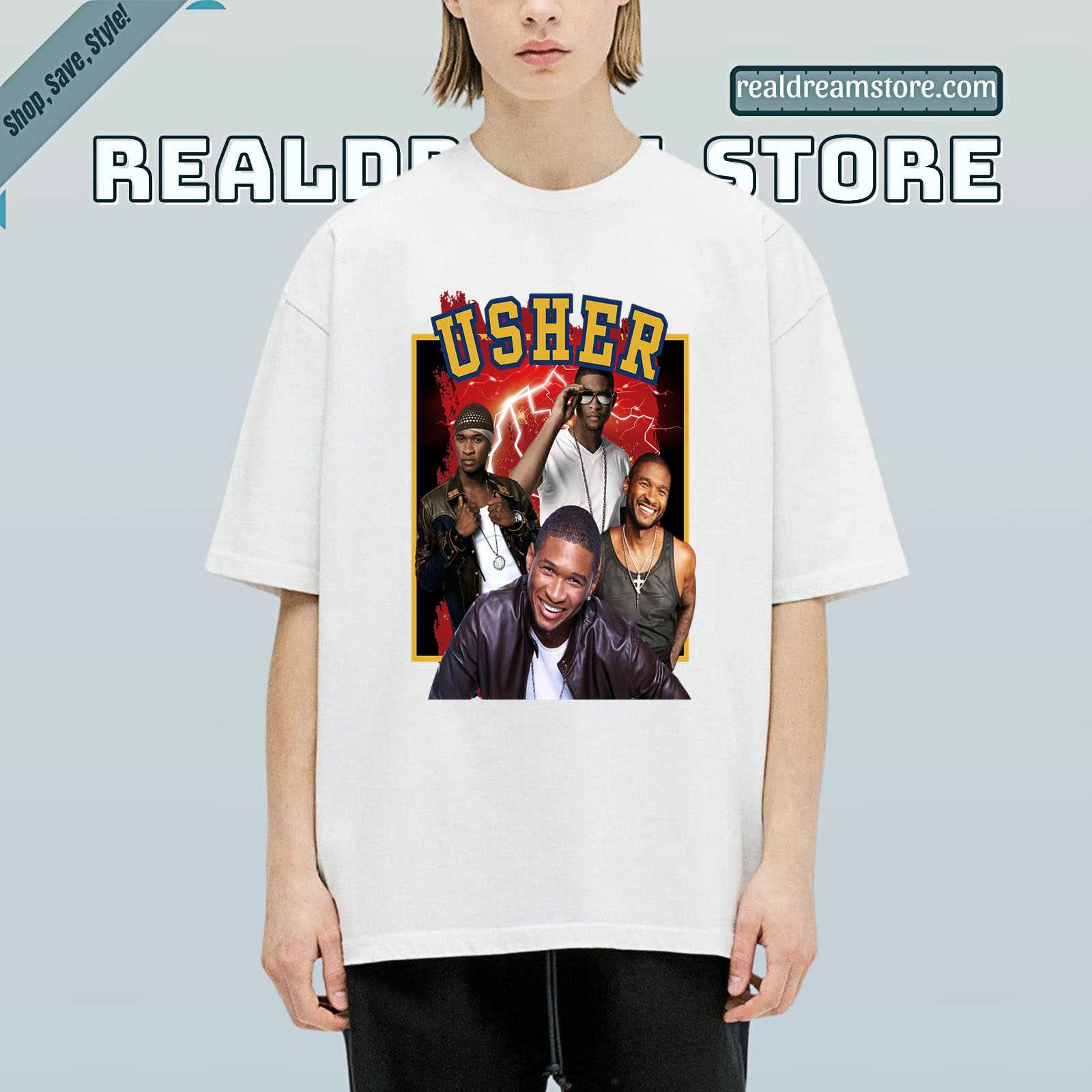 Usher Evolution Collage Tee - Official Usher Light Color Tshirt