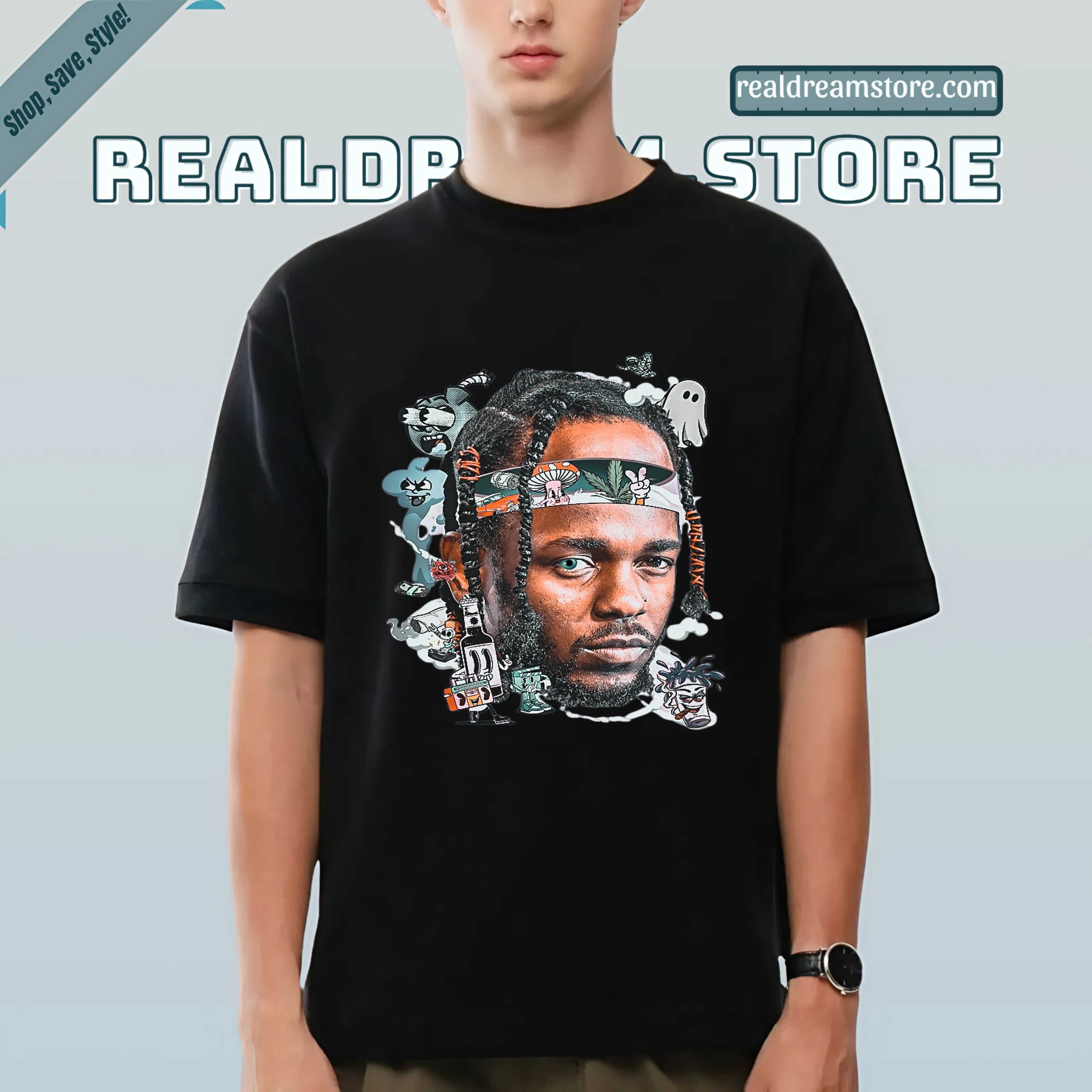 Kendrick Lamar Cartoon Fusion Kendrick Lamar Tshirt - Psychedelic Dark Color Tee Kendrick Lamar Cartoon Fusion Kendrick Lamar Tshirt - Psychedelic Dark Color Tee