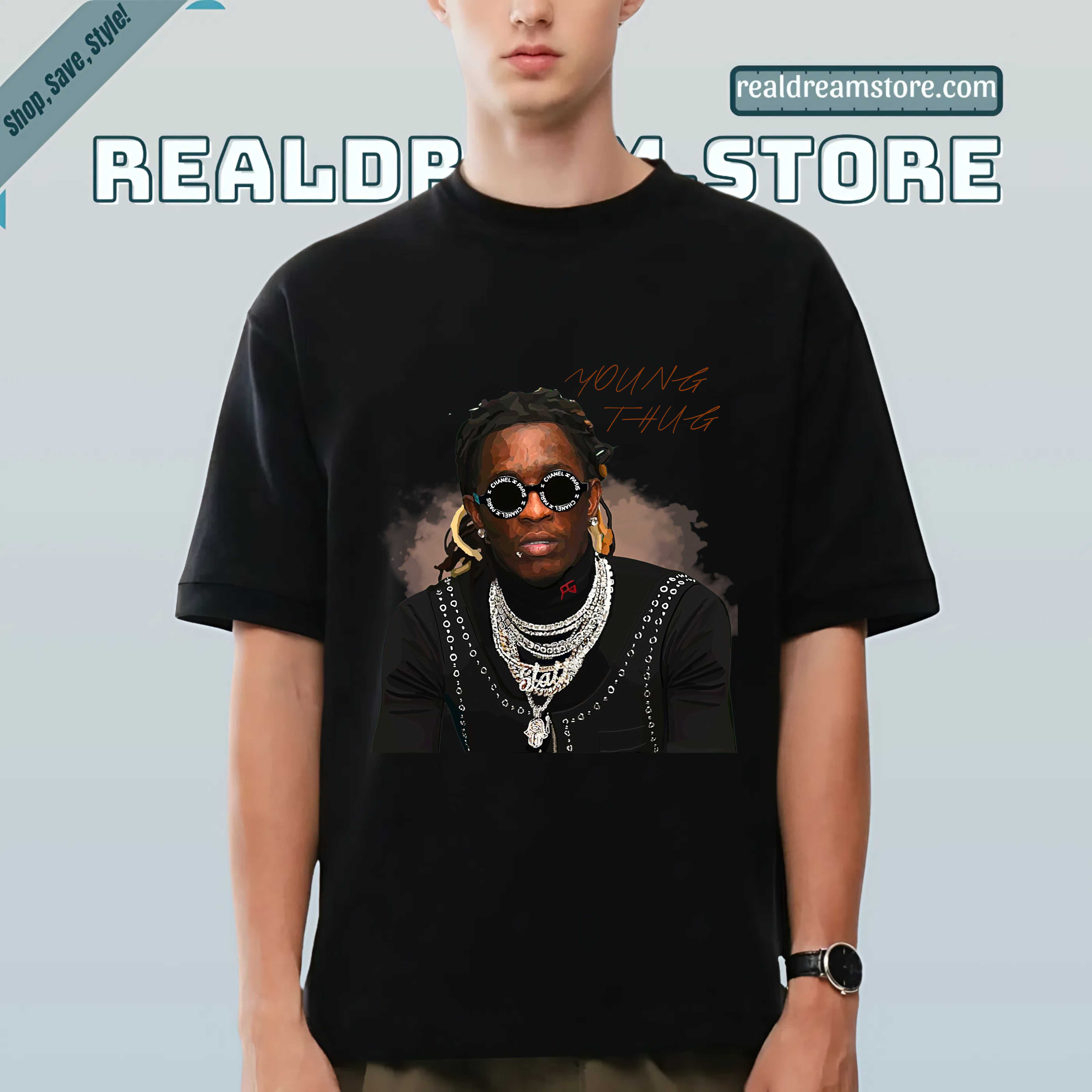 Young Thug Chanel Shades Tee - Hip Hop Icon Dark Color Tee