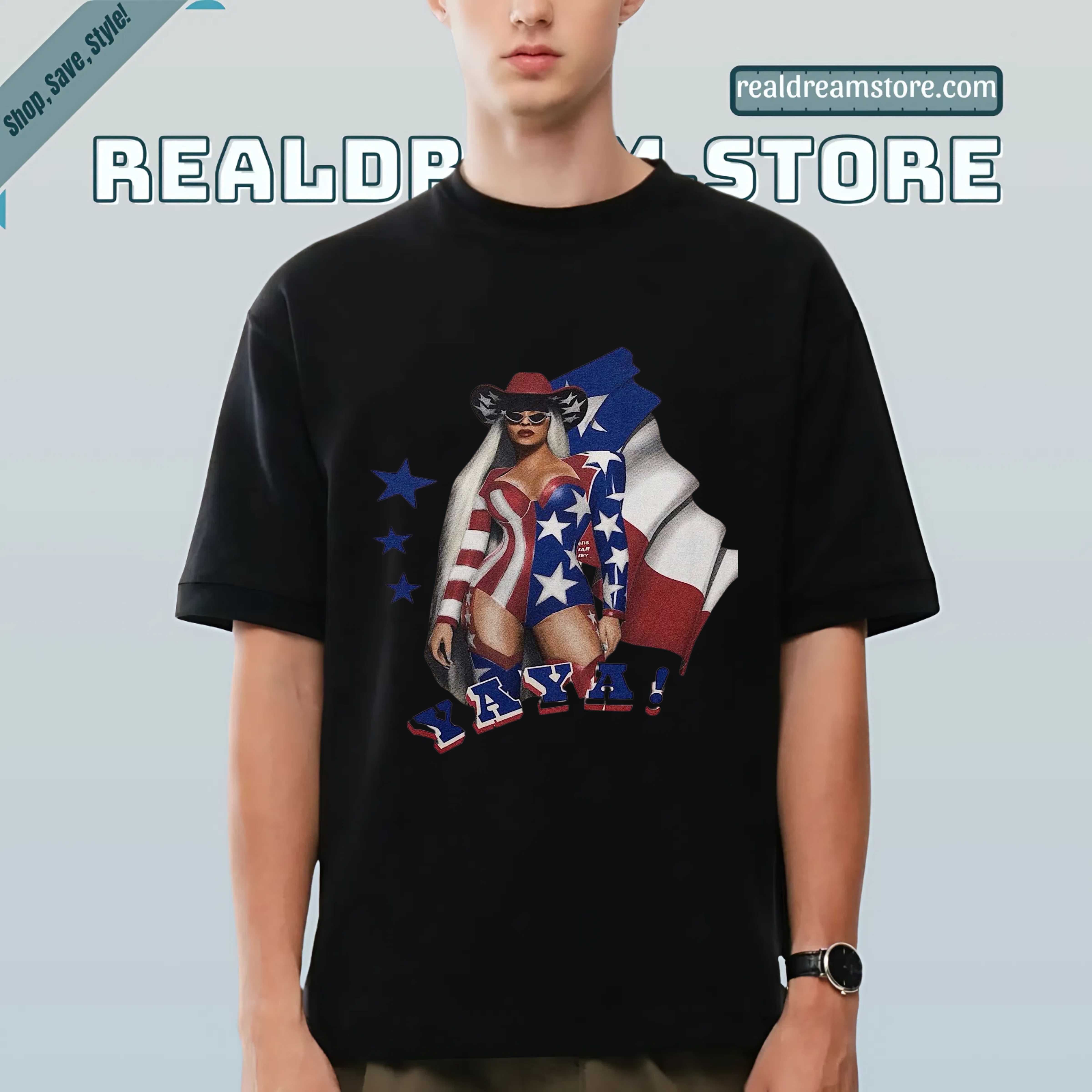 Yaya Star Spangled Bodysuit Tee - Beyonce Retro Dark Color Tee Yaya Star Spangled Bodysuit Tee - Beyonce Retro Dark Color Tee