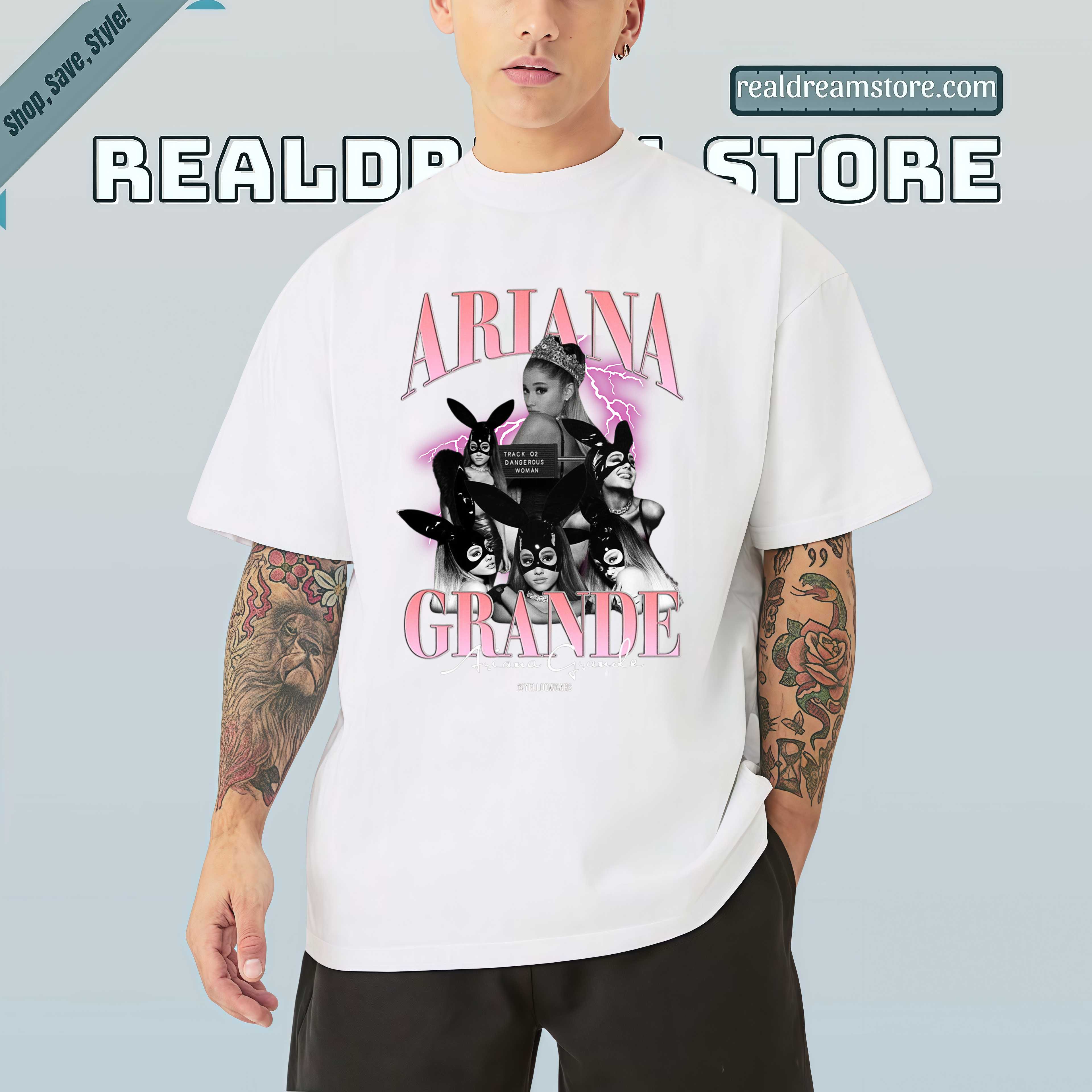 Ariana Grande Dangerous Woman Collage Graphic Tee - Vintage Retro Fan Light Color Shirt Ariana Grande Dangerous Woman Collage Graphic Tee - Vintage Retro Fan Light Color Shirt