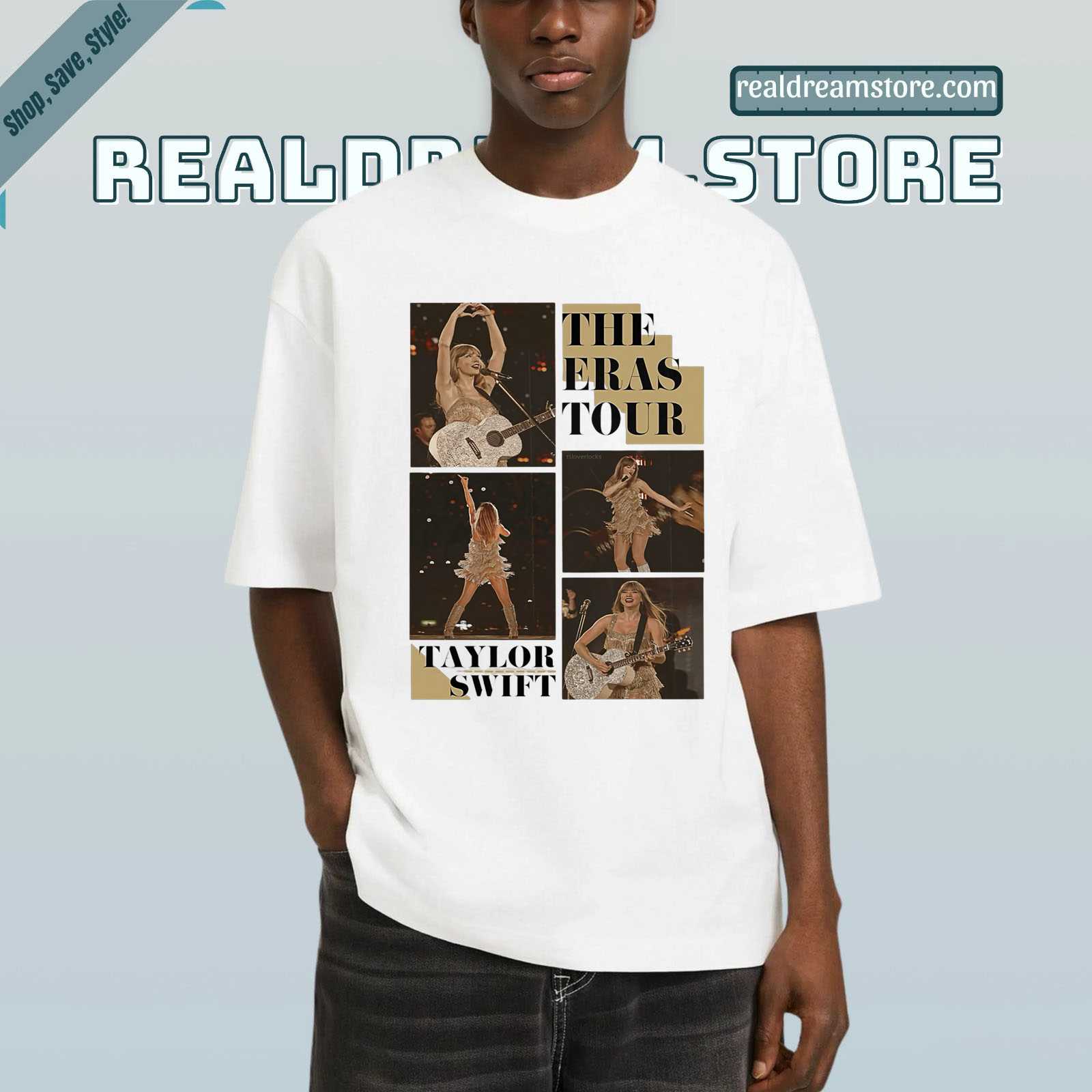 Taylor Swift The Eras Tour Fringe Gold Outfit Tee - Vintage Poster Style Fan Light Color Shirt