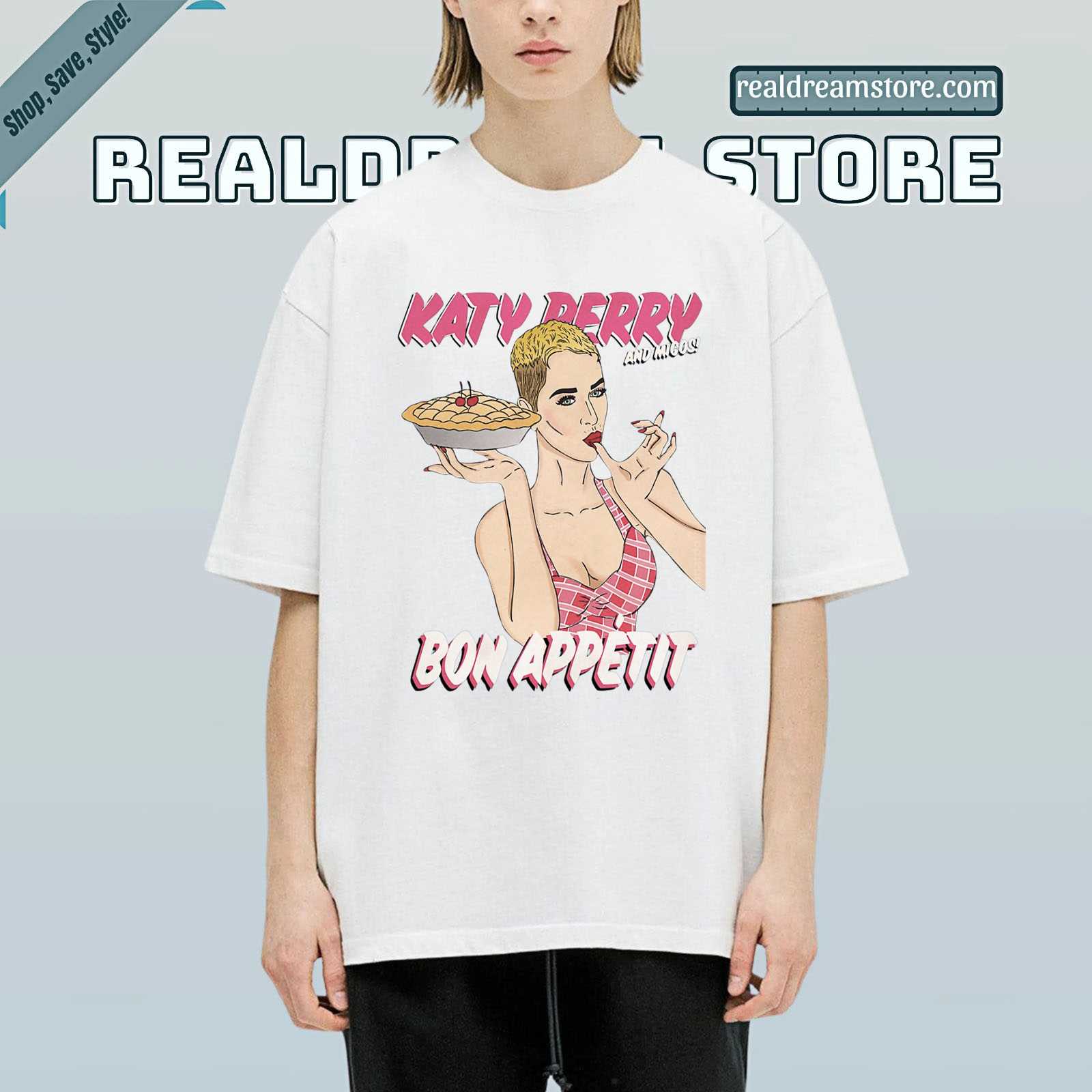 Katy Perry Bon Appetit Collage Graphic Tee - Vintage Retro Fan Light Color Shirt Katy Perry Bon Appetit Collage Graphic Tee - Vintage Retro Fan Light Color Shirt
