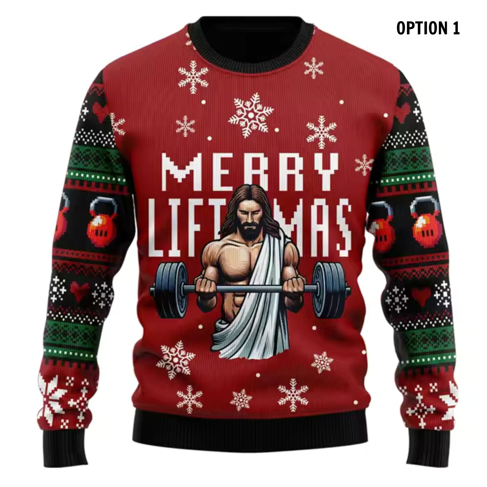 Merry Liftmas Jesus Barbell - Ugly Christmas Sweater