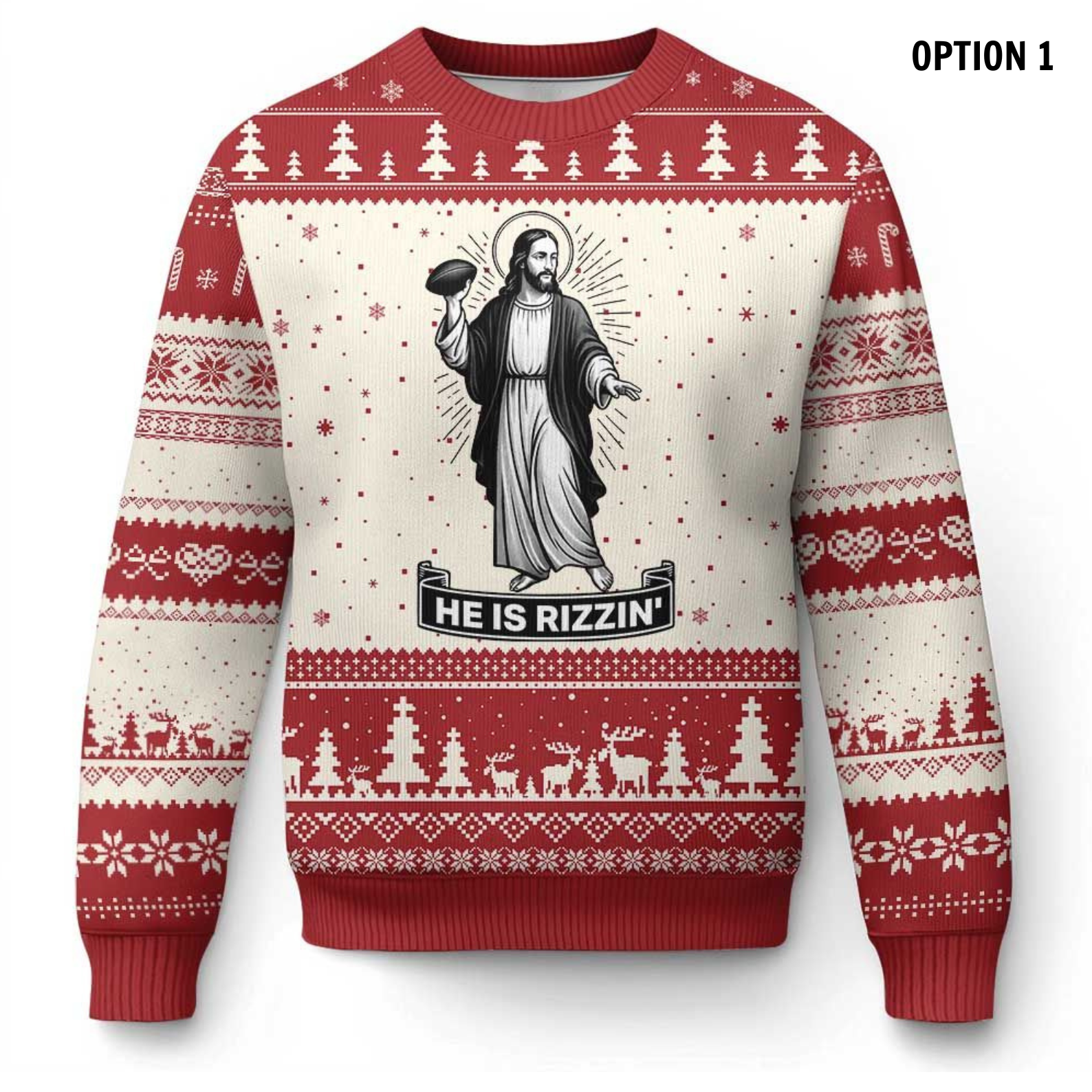 He Is Rizzin Ugly Christmas - The Rizzurrection Sweater