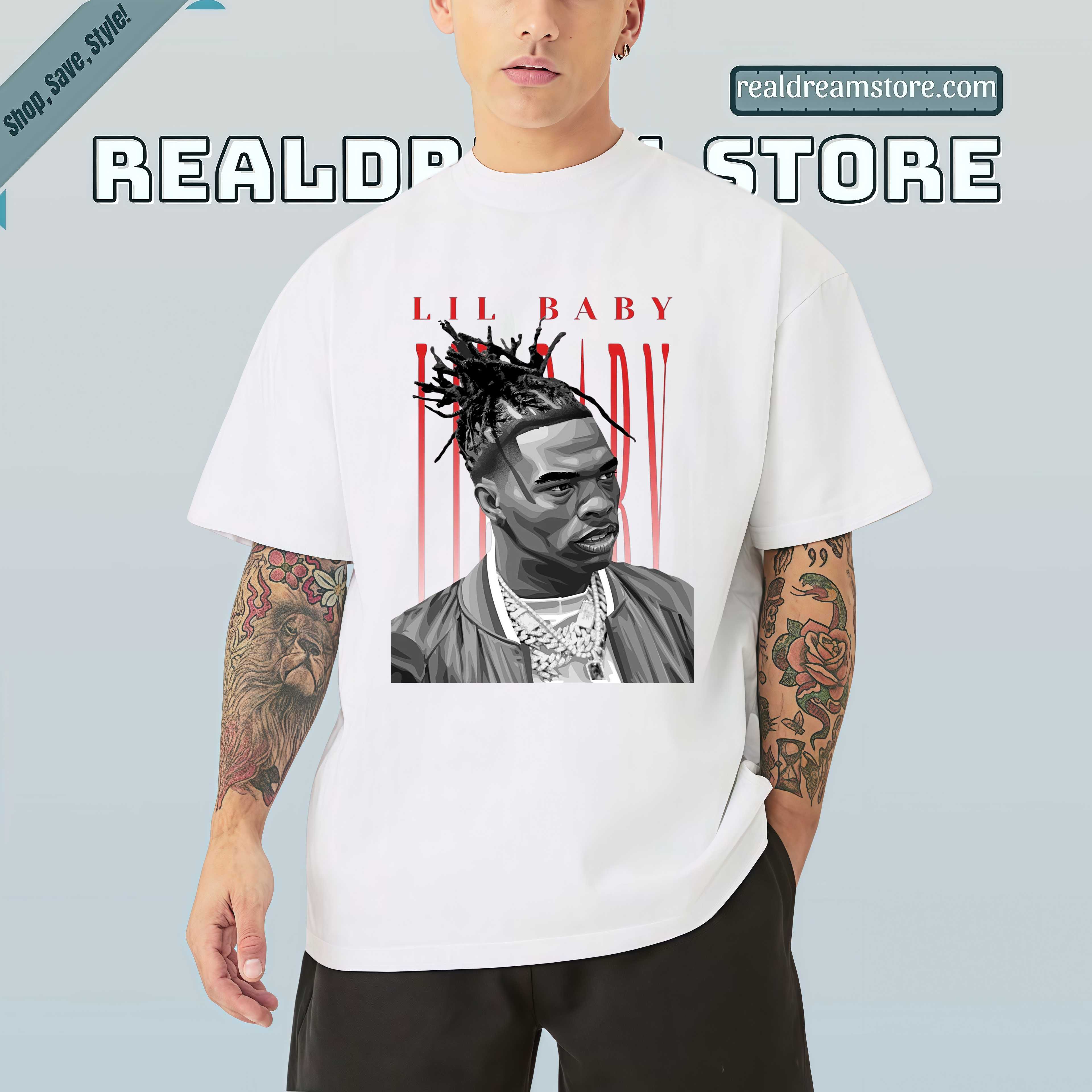Lil Baby Monochrome Portrait Tee - Street Rap Illustration Fan Shirt Lil Baby Monochrome Portrait Tee - Street Rap Illustration Fan Shirt