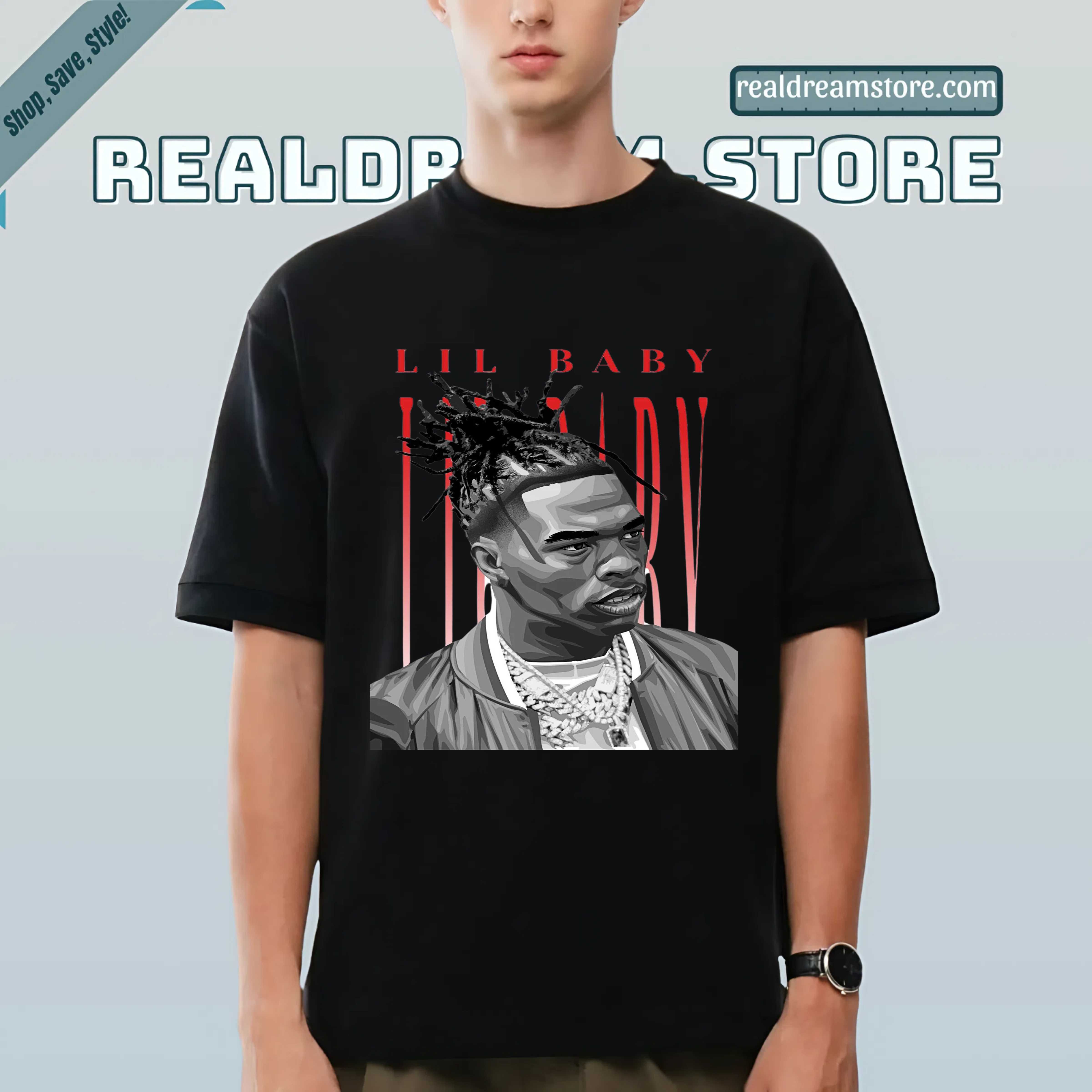 Lil Baby Monochrome Portrait Tee - Street Rap Illustration Fan Dark Color Shirt Lil Baby Monochrome Portrait Tee - Street Rap Illustration Fan Dark Color Shirt