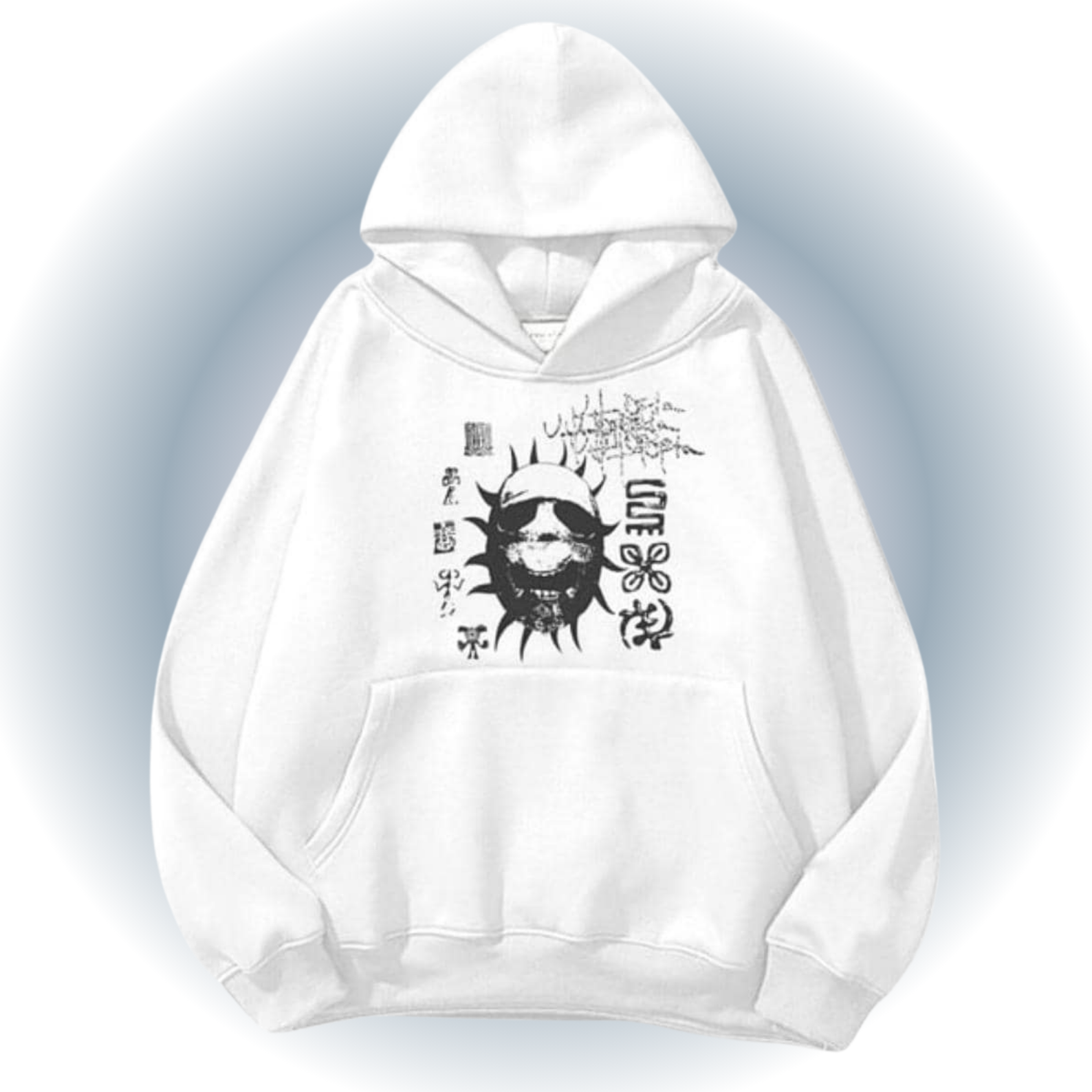 Black And White Streetwear Hoodie - Skull Sun Design